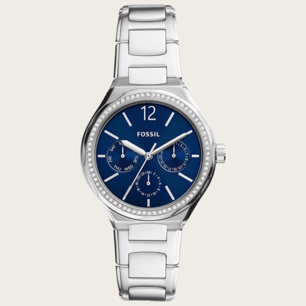 Fossil BQ3720 Multi function Silver Tone Stainless Steel Blue Dial Watch